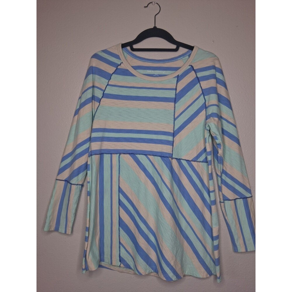 Soft Surroundings Pastel Striped Multicolor Tunic Top Diannore Pima Cotton Sz S